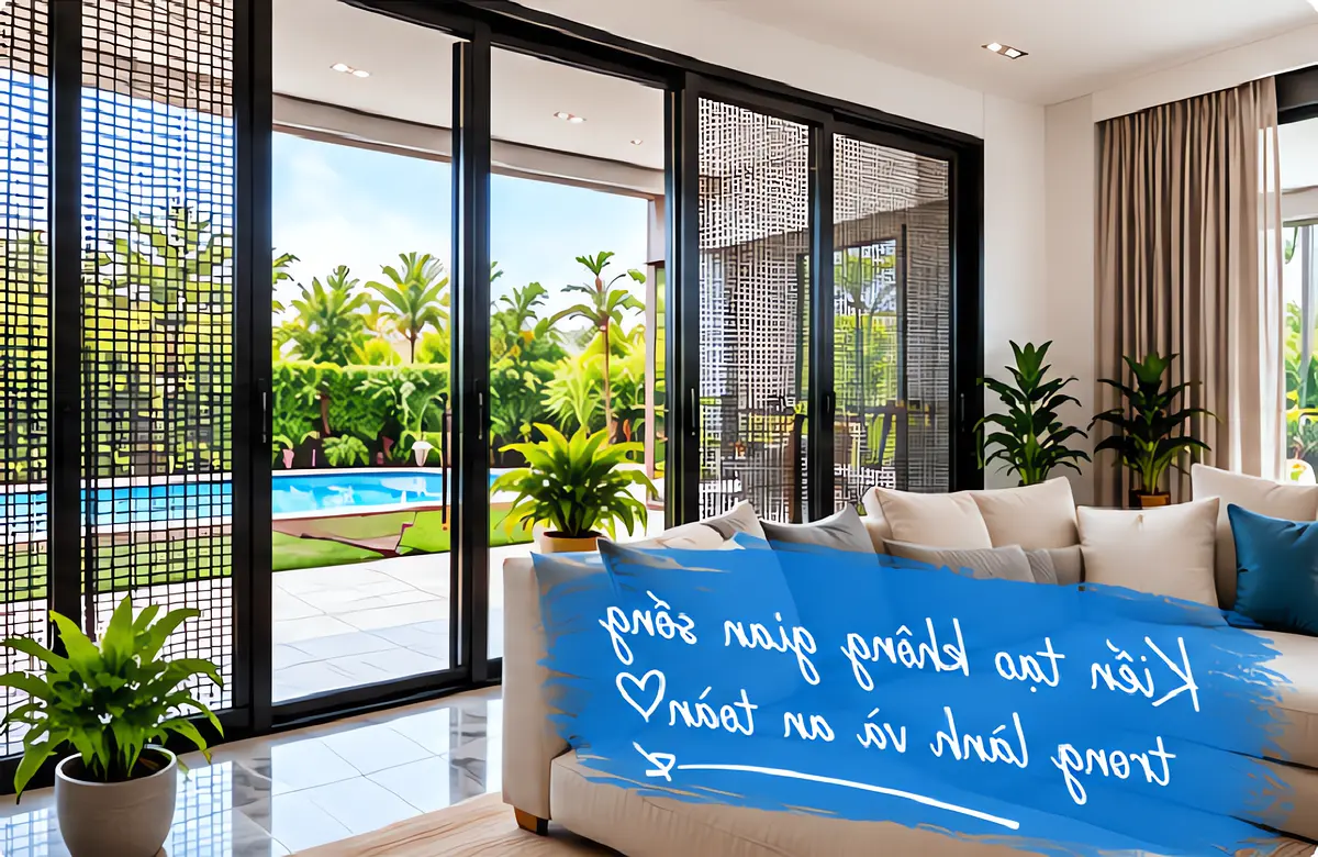 Rèm cầu vồng sọc dày xen sọc lưới lắp cho cửa sổ phòng khách căn hộ