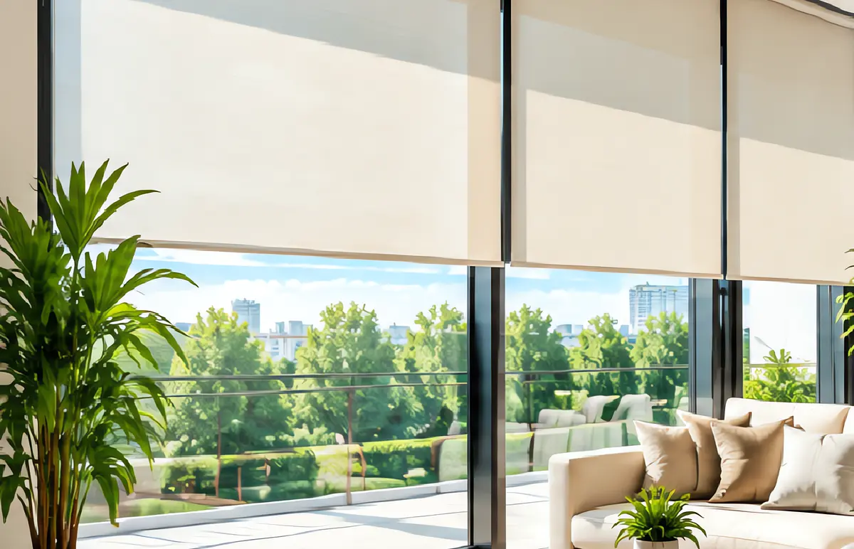Kỹ thuật viên lắp hộp động cơ giàn phơi điện vào trần bê tông lô gia
